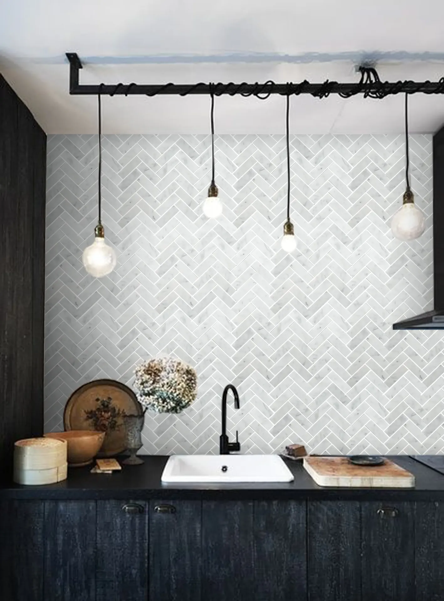 [LAP4004 (10mm)] Carrara White H/Bone Mosaic