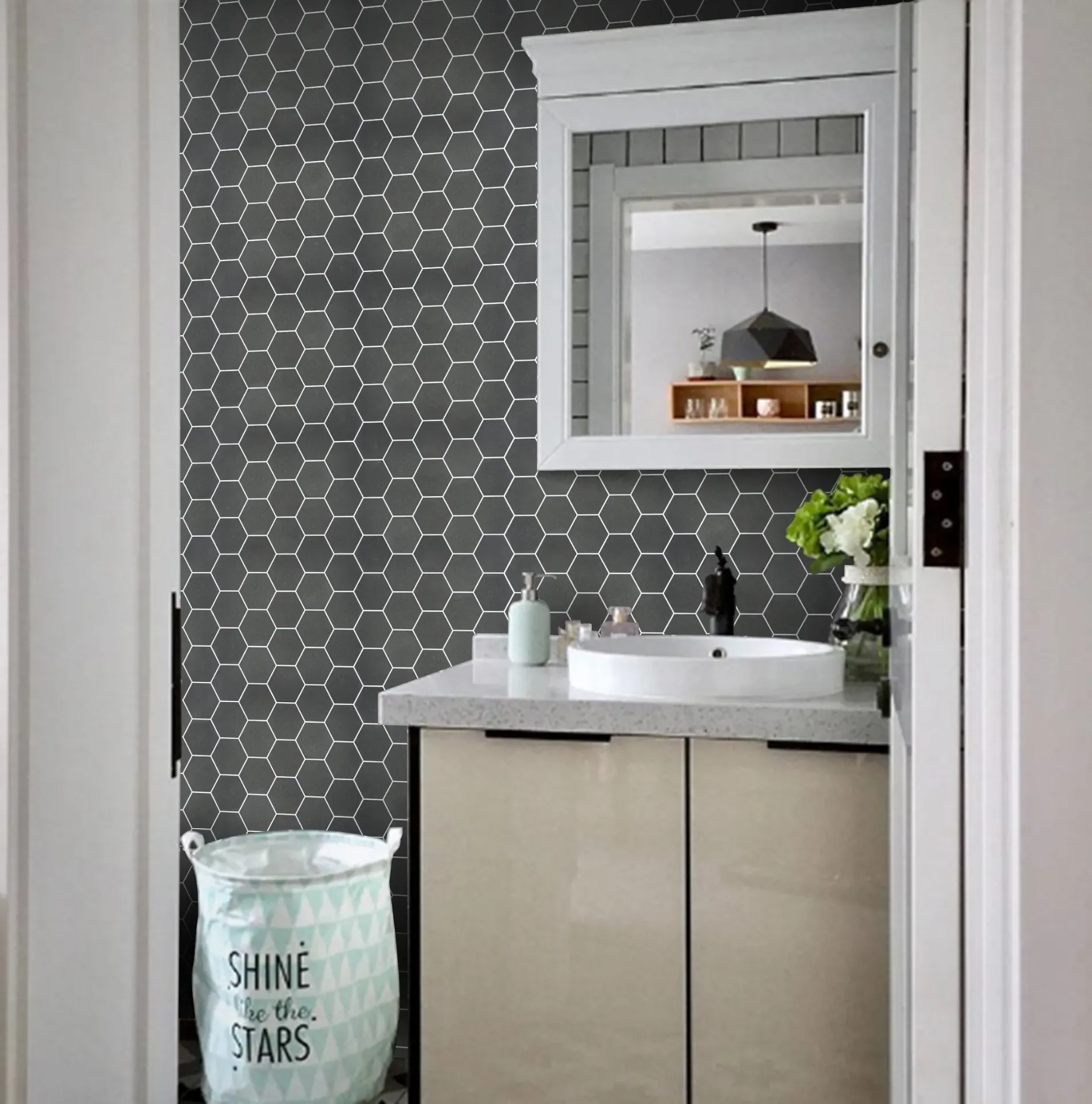 [LAY3006 (Black Colour)] Basaltina Hex Mosaic